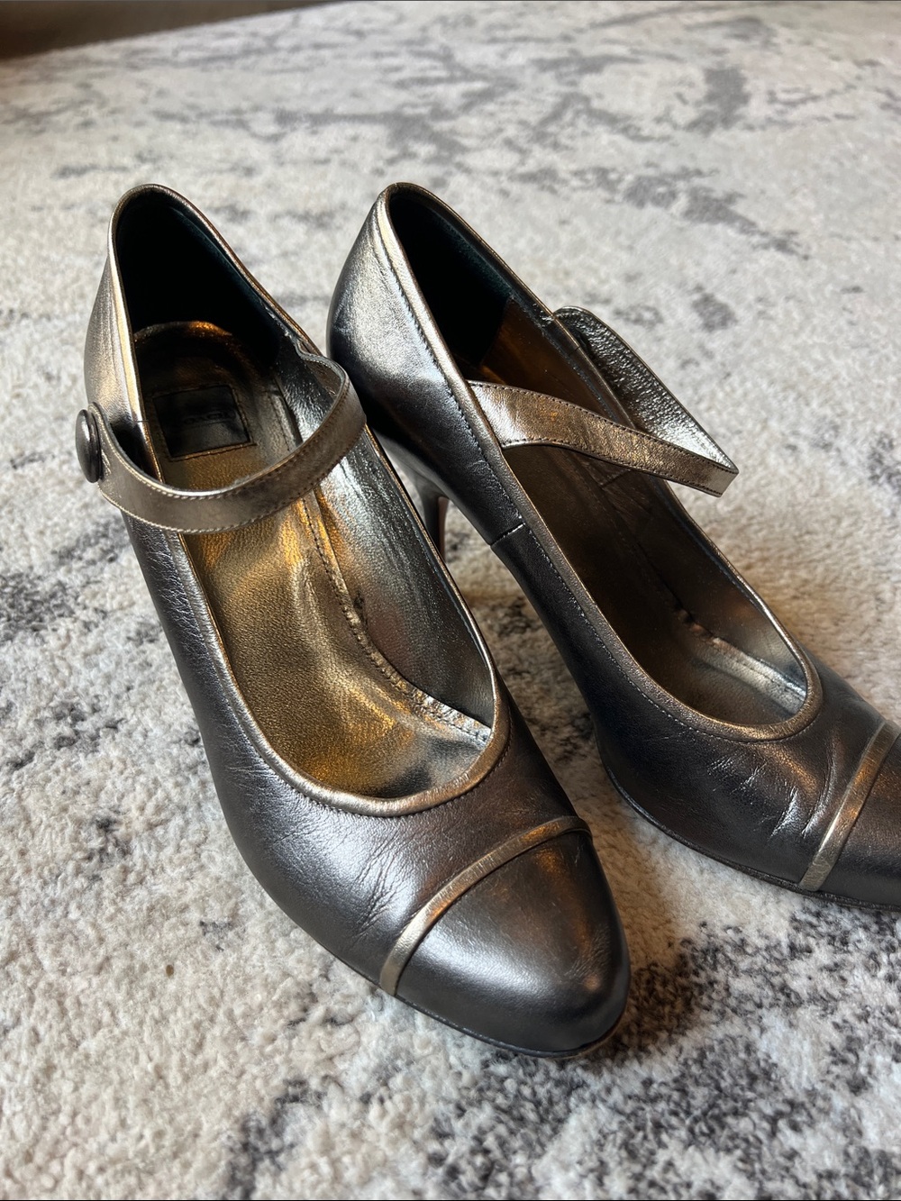Coach Metallic Black Mary Jane Heels with Strap
